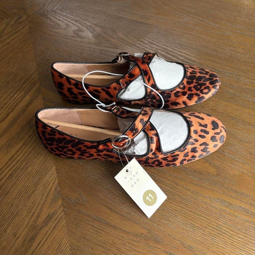 A New Day Tamsin Leopard Print Mary Jane Crisscross Strap Flats Brown Black 11